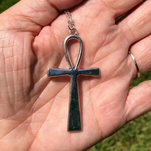 Large Cross Ankh 925 Silver Necklace NWT